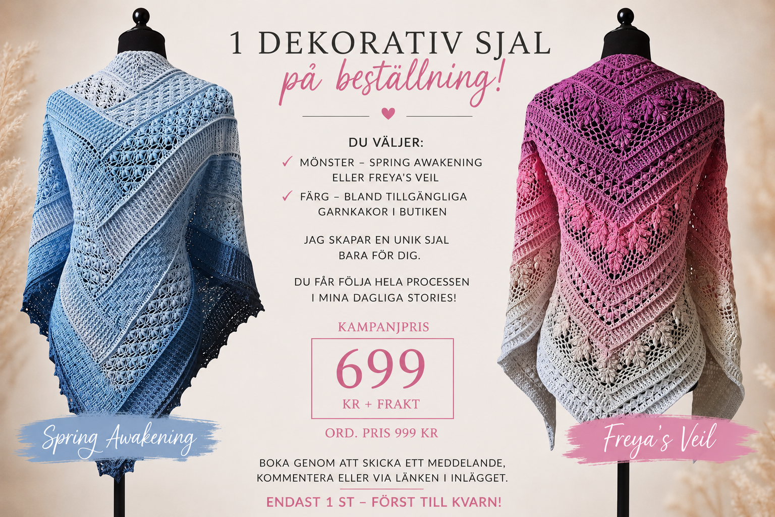Unik handvirkad dekorativ sjal – på beställning